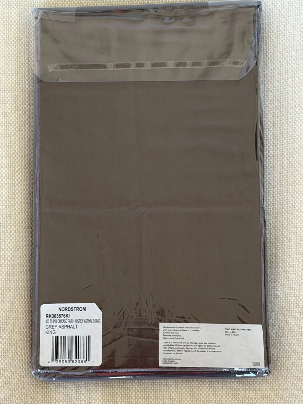 Nordstrom Gray Pair of Two Sateen Grey Pillow Cases 400 TC Size King NWT
